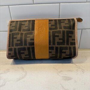 Fendi Vintage Zucca Cosmetic Bag – FF Logo Brown Clutch – 1980’s